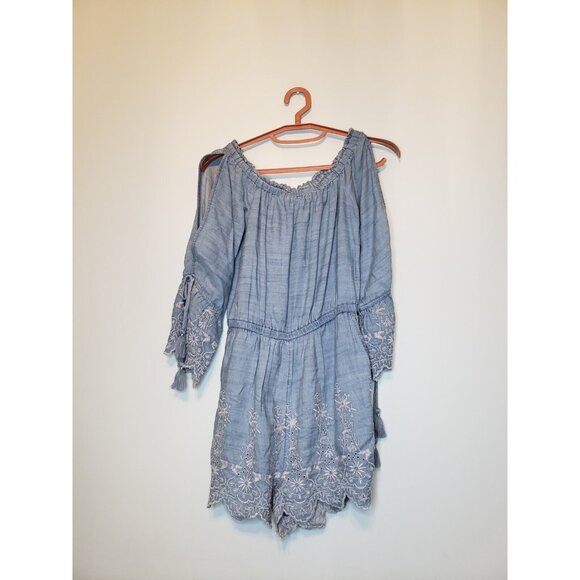 American Eagle Outfitters Pants - American Eagle Outfitters Women XS Romper Blue Lacy Cold Shoulder 3/4 Sleeve NWT